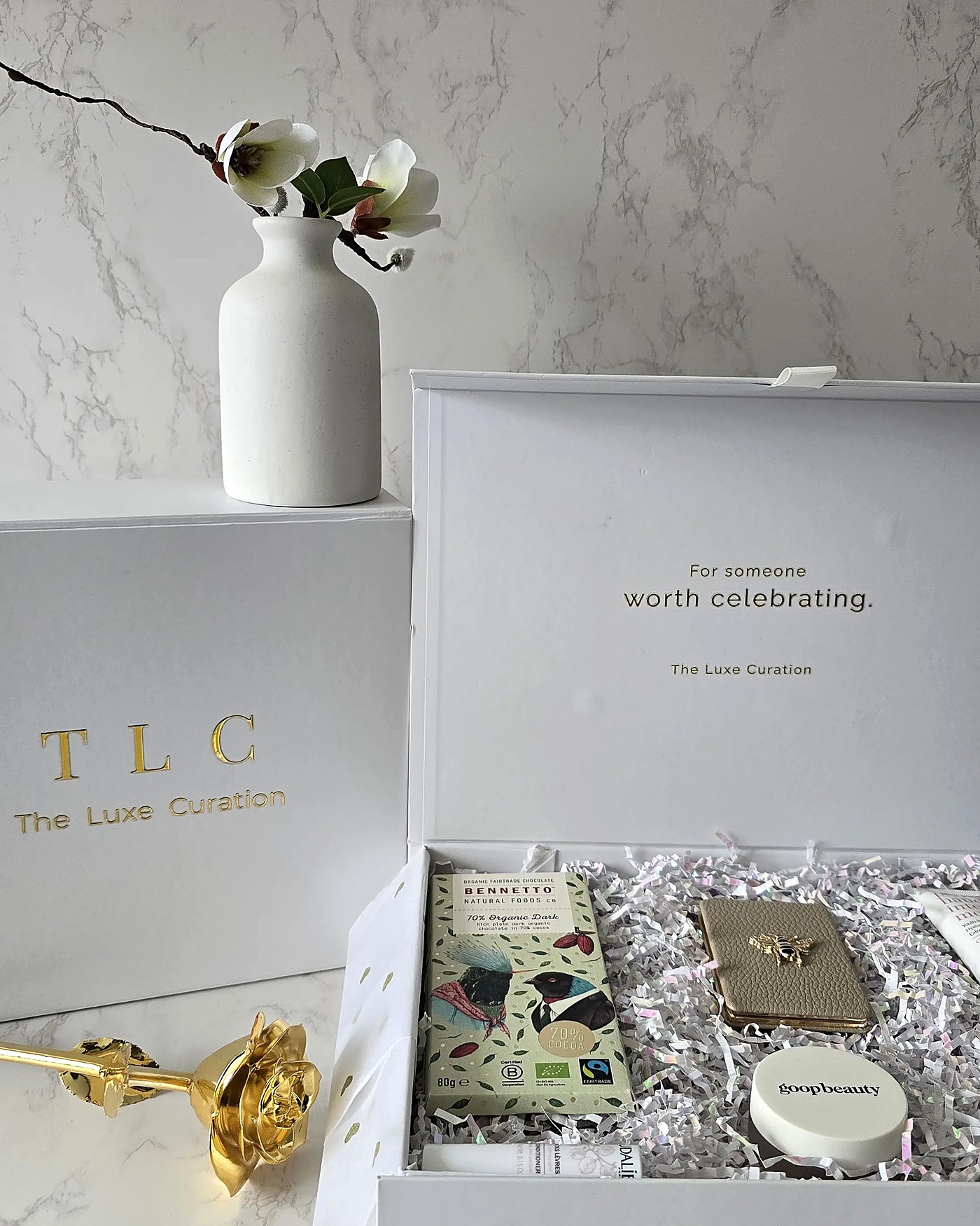 TLC gift box with gold rose